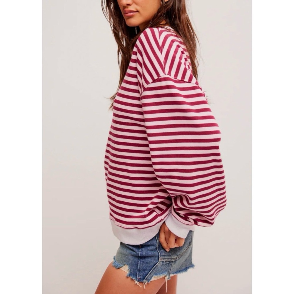 NWT Free People Classic Striped Oversized Crewneck - Picture 8 of 10